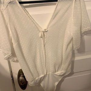 Abercrombie sheer white bodysuit blouse, size med